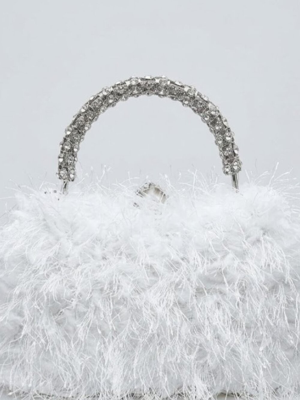 White Feather Handbag with Rhinestone Handle
